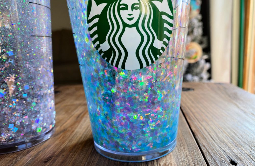 Hand Made Starbucks Tumbler Double Coated in Glittery Epoxy 
