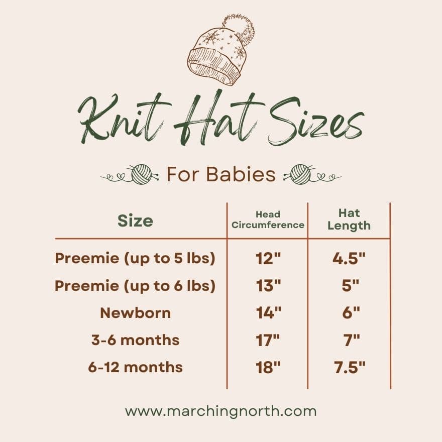 Knitting Hat Size Chart - Babies & Adults