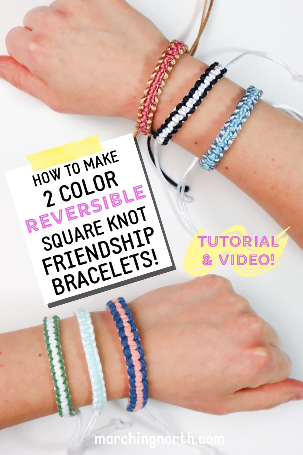 How to Make a 2 Color Macrame Square Knot Bracelet (Reversible!)