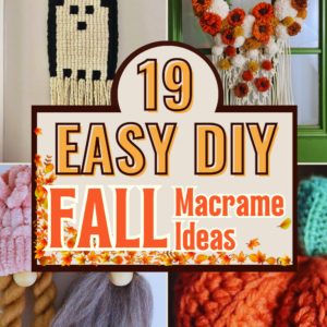 A collection of fall-themed macrame crafts including pumpkins, wreaths, and other DIY decor ideas.