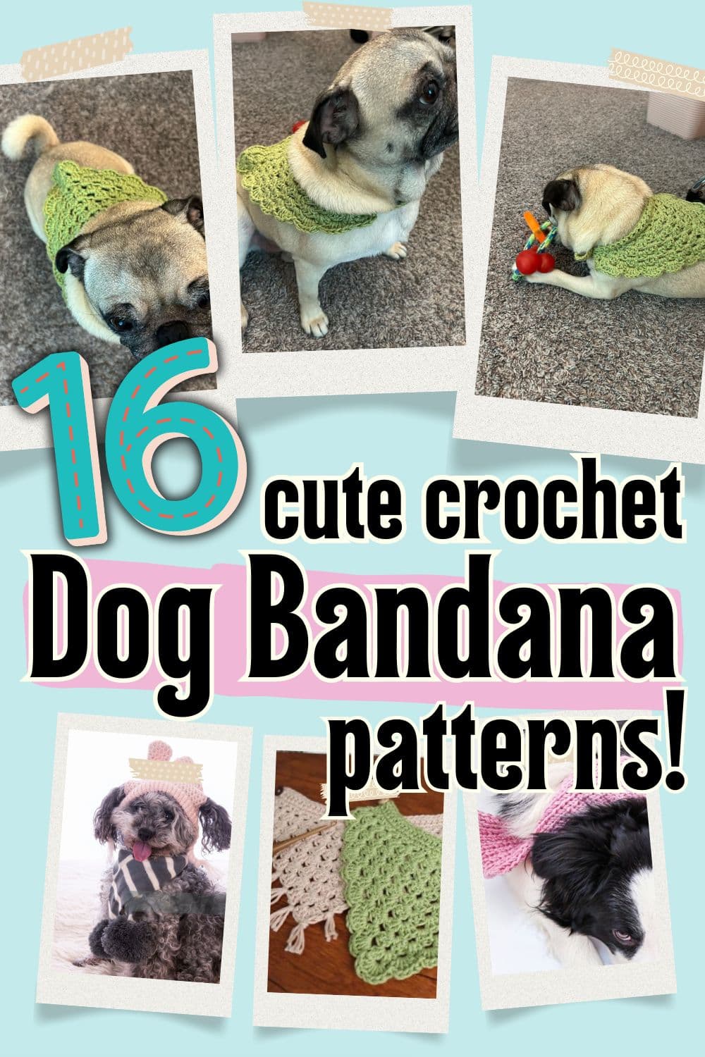 Pinterest pin for crochet dog bandanas roundup post