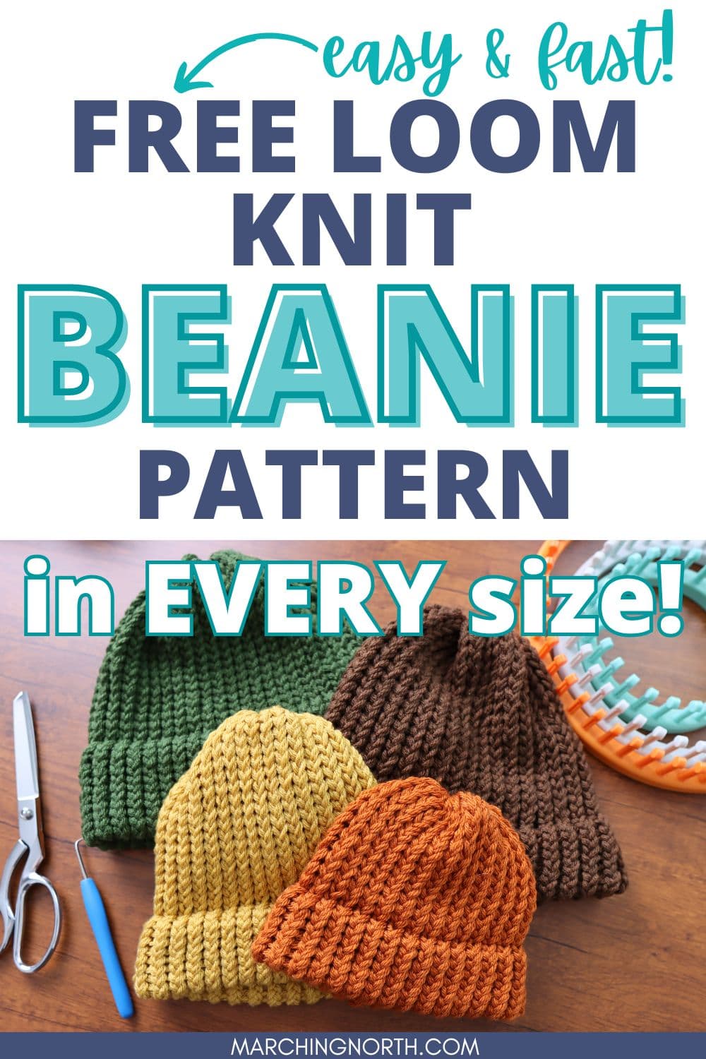 Pinterest image for loom knit beanies in every size post