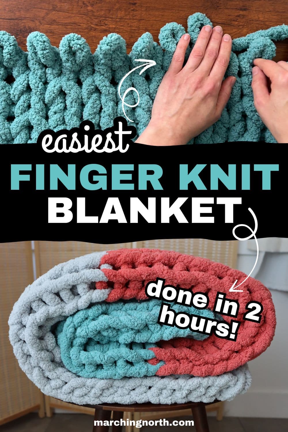 Pinterest pin for finger knit blanket post