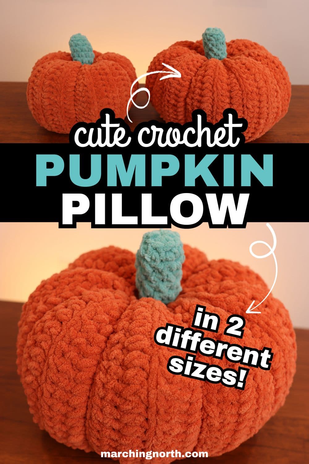 crochet pumpkin pillow Pinterest pin