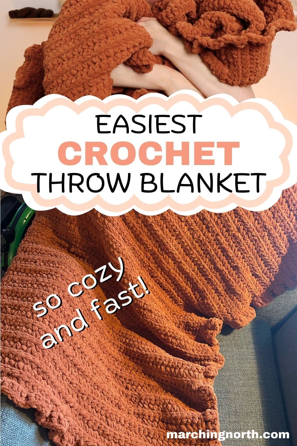 Pinterest pin for easy chunky crochet throw blanket pattern