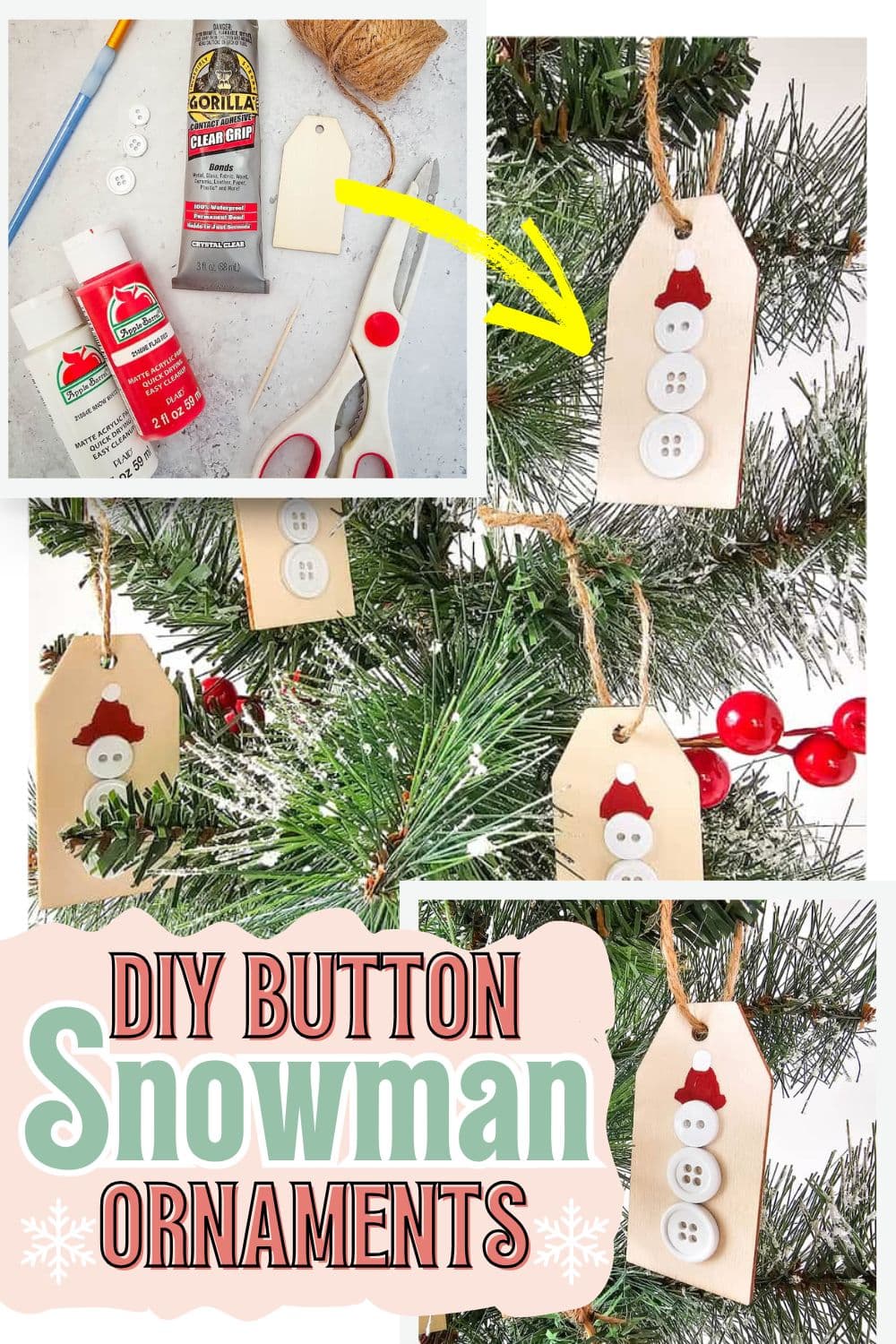 DIY Button Snowman Ornaments Pinterest pin