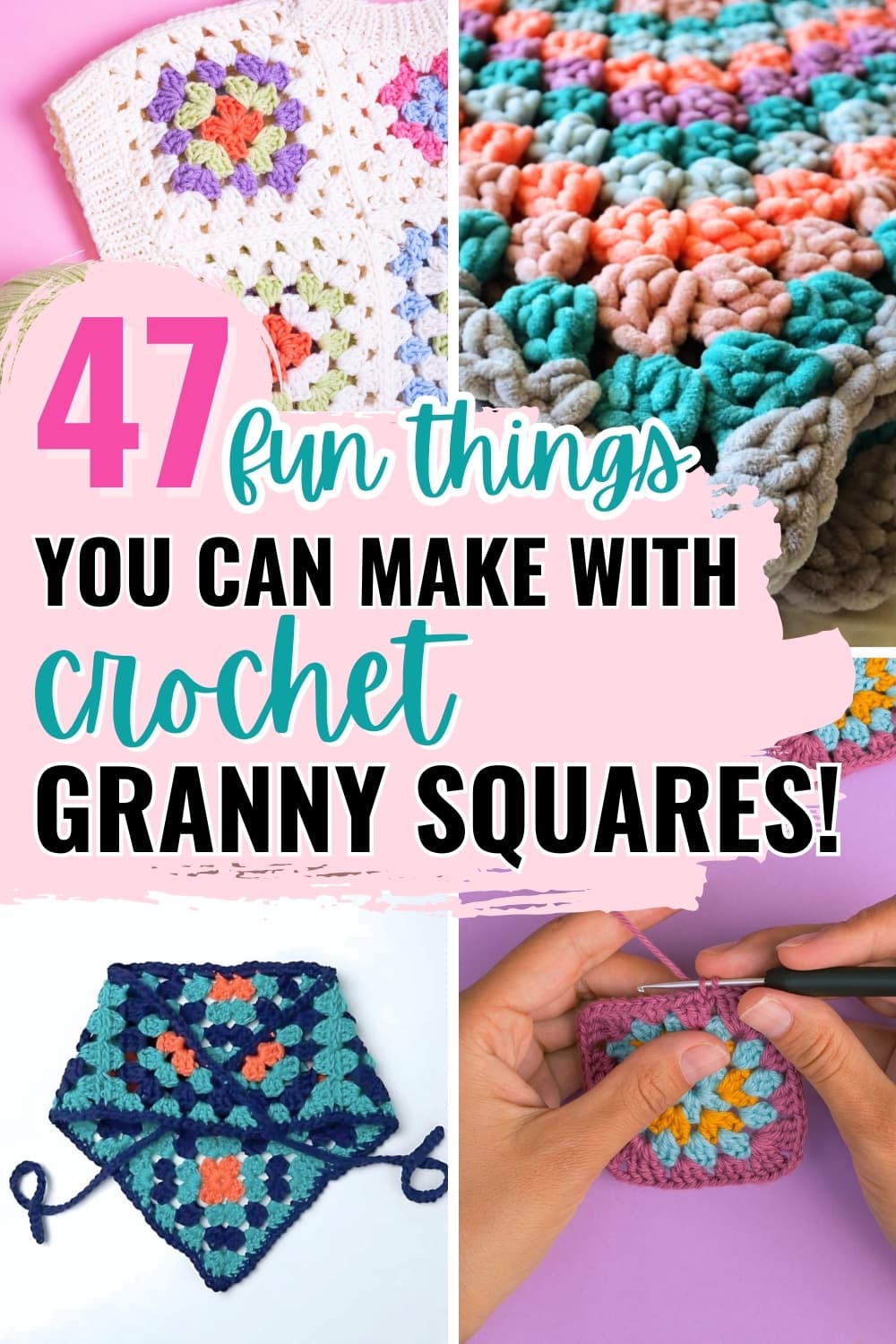 Pin image for fun crochet granny square project ideas post